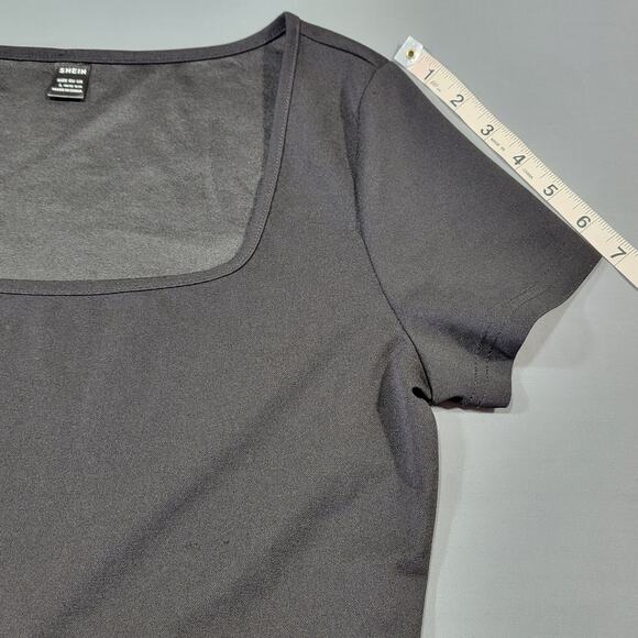 Shein Black Dress Midi Unlined Casual Short Sleeves Square Neckline Women Size L - Picture 7 of 9